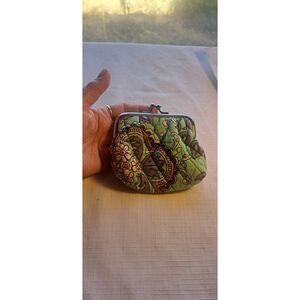 Vera Bradley Quilted Coin Purse Kiss Lock Wallet Green Paisley Floral Small Chan